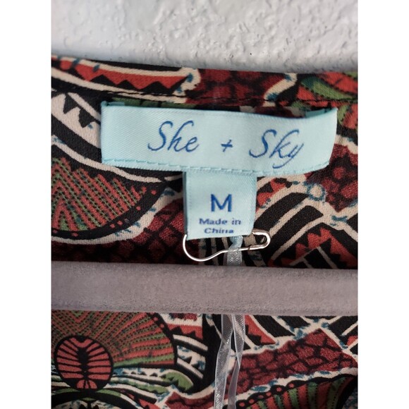 Anthropologie She & Sky Womens Medium 3/4 Slit Sleeve NEW Silk Polyester - Picture 3 of 4